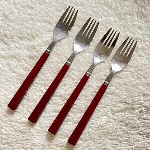 Vintage IKEA Stainless Flatware Set – Red Bakelite Handles – Set of 4 Forks